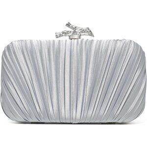 Women's Evening Formal Leather Shoulder Clutch Chain Strap Silver Satin Bag